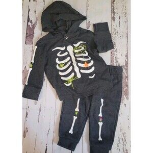 Cat & Jack Halloween Skeleton Spider Hooded Hoodie Tee Sweat Pants Set 18mos